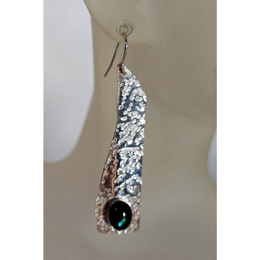 Sterling silver Paua shell cabochon bezel set French wire 2.25"X .50"Dangle OOAK